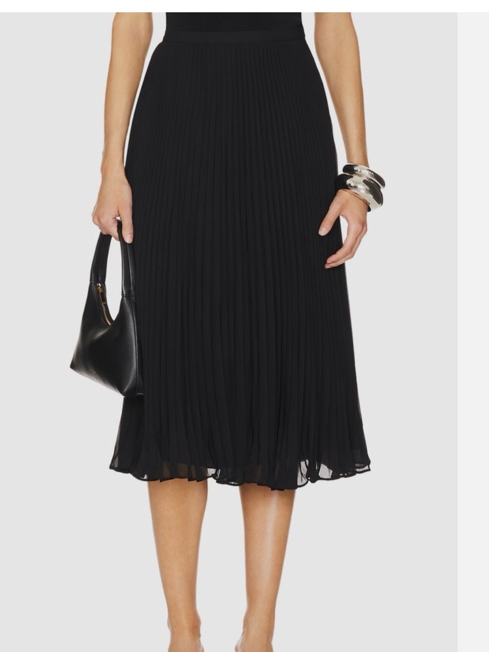 L'AGENCE Fernanda Black Pleated Midi Skirt Size 0 formal $525 flowy